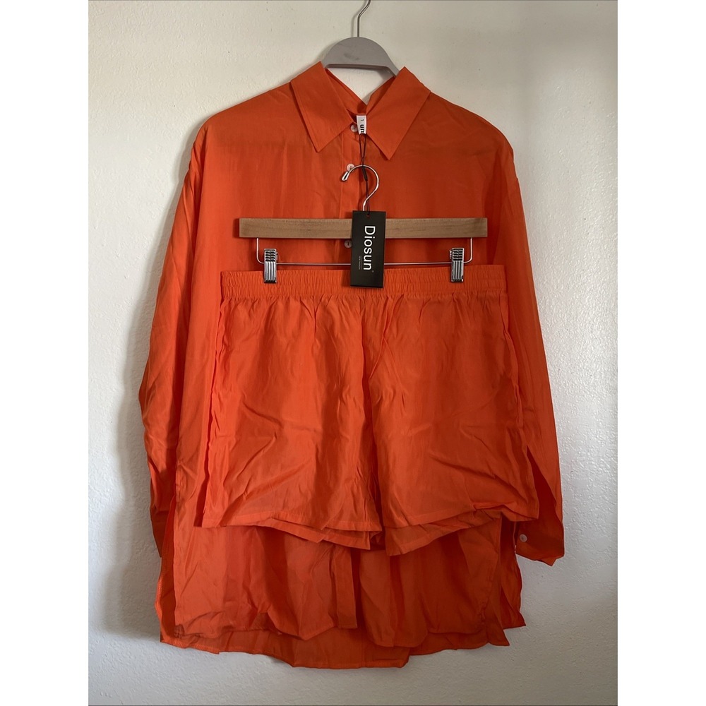 Diosun Shirt Longsleeve And Short Set Orange‎ Size Large NEW